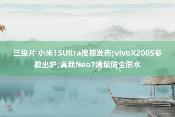 三级片 小米15Ultra按期发布;vivoX200S参数出炉;真我Neo7满级防尘防水