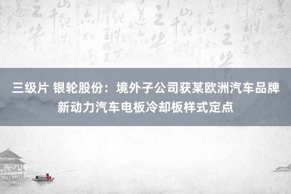 三级片 银轮股份：境外子公司获某欧洲汽车品牌新动力汽车电板冷却板样式定点