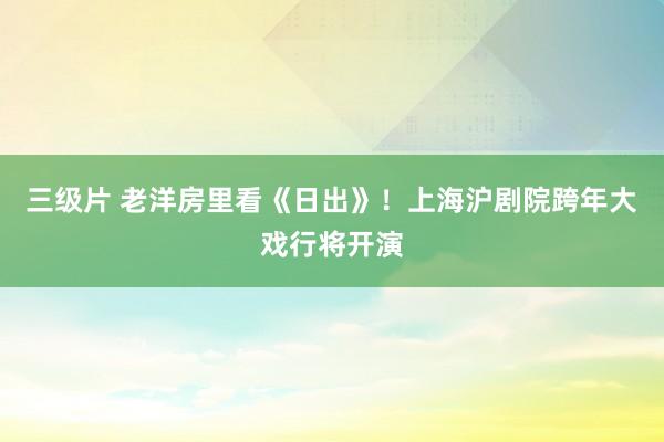三级片 老洋房里看《日出》！上海沪剧院跨年大戏行将开演