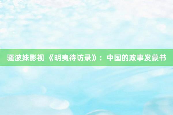 骚波妹影视 《明夷待访录》：中国的政事发蒙书