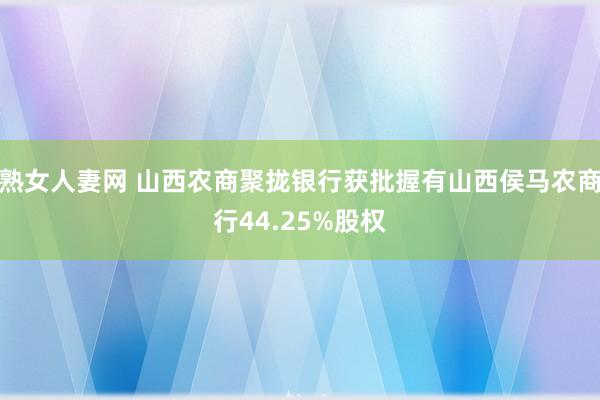 熟女人妻网 山西农商聚拢银行获批握有山西侯马农商行44.25%股权