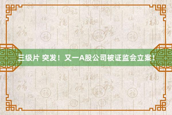 三级片 突发！又一A股公司被证监会立案！