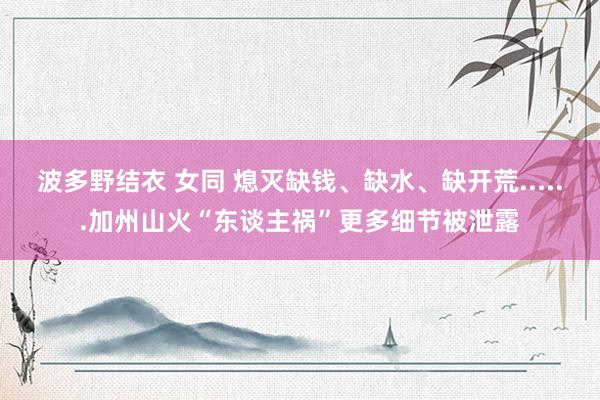 波多野结衣 女同 熄灭缺钱、缺水、缺开荒......加州山火“东谈主祸”更多细节被泄露