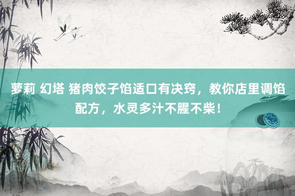 萝莉 幻塔 猪肉饺子馅适口有决窍，教你店里调馅配方，水灵多汁不腥不柴！