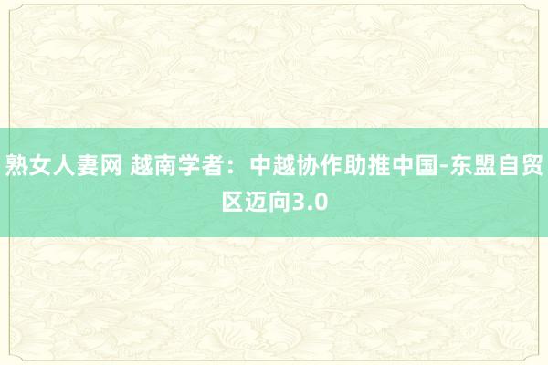 熟女人妻网 越南学者：中越协作助推中国-东盟自贸区迈向3.0