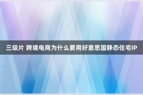 三级片 跨境电商为什么要用好意思国静态住宅IP