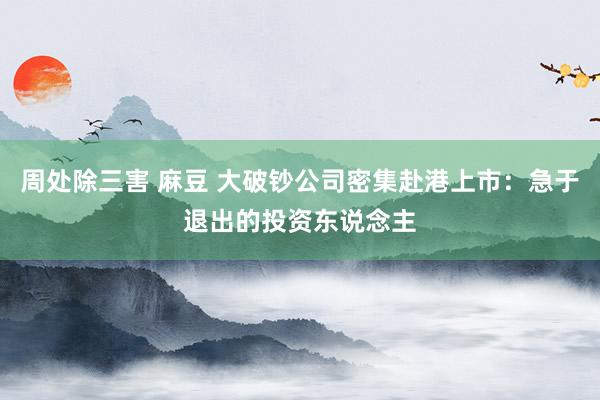 周处除三害 麻豆 大破钞公司密集赴港上市：急于退出的投资东说念主